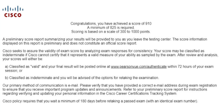 Cisco Certified Network Associate Report Card